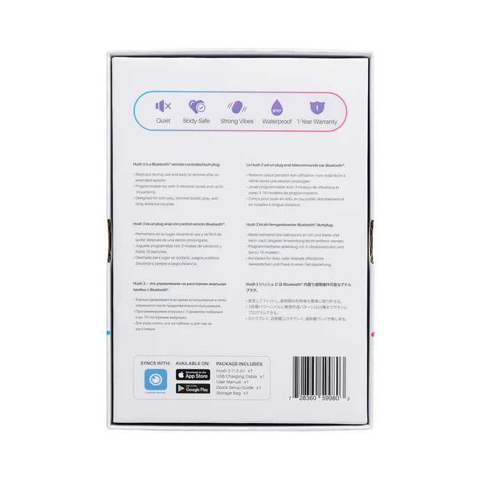 Lovense Hush 2 Bluetooth Remote-Controlled Vibrating Butt Plug Small 1.5 in.